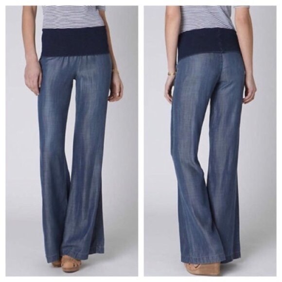 Anthropologie Pants - Anthropologie Elevenses Chambray Plazzo Pants